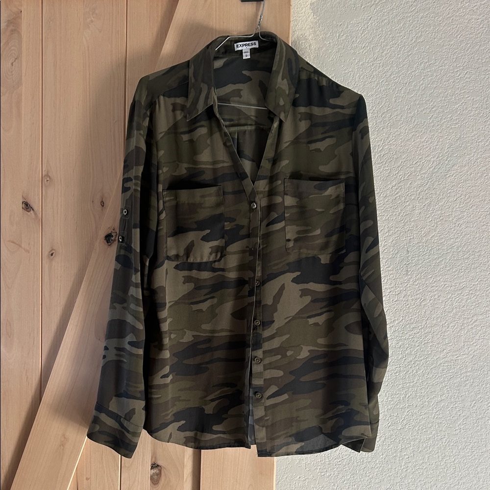 Express Green and Black Camouflage Shirt